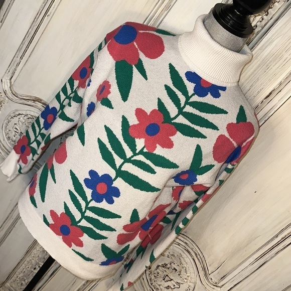 OntWelfth Double Knit Long Sleeve Turtleneck Daisy Flower Graphic Sweater Size M - Picture 3 of 13